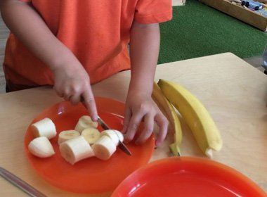 Cutting a banana