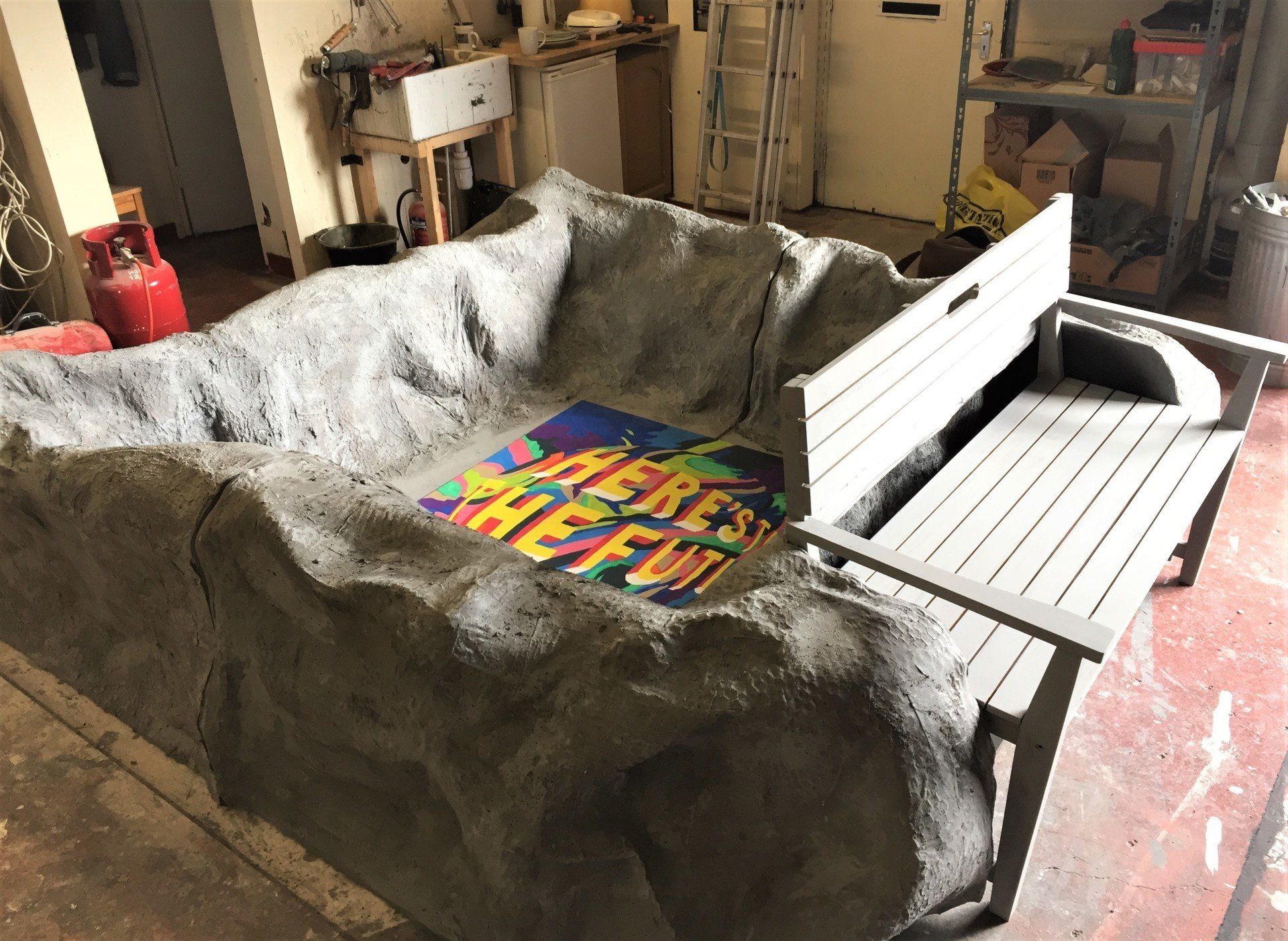 moon grater with bench and artwork