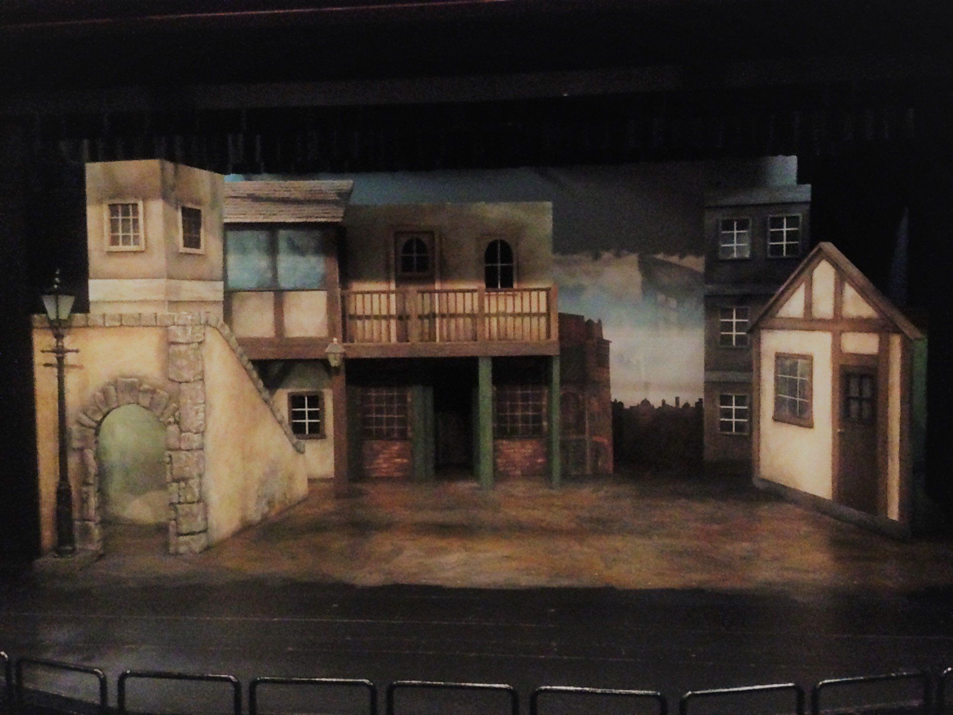 constructed stage set of a christmas carol