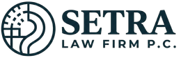 Logo for Setra Law Firm P.C., featuring a teal circular design and dark teal text on a white background.