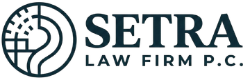 Logo for Setra Law Firm P.C., featuring a teal circular design and dark teal text on a white background.