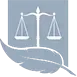 A picture of a scale of justice and a feather.