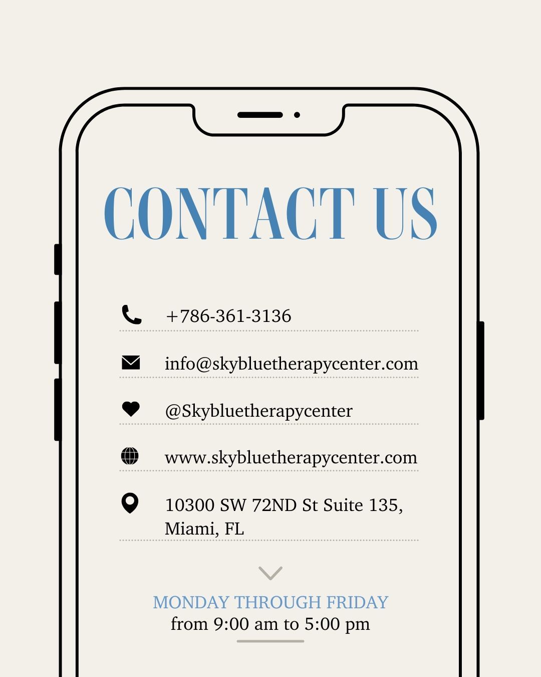 A cell phone with a contact us page on it.