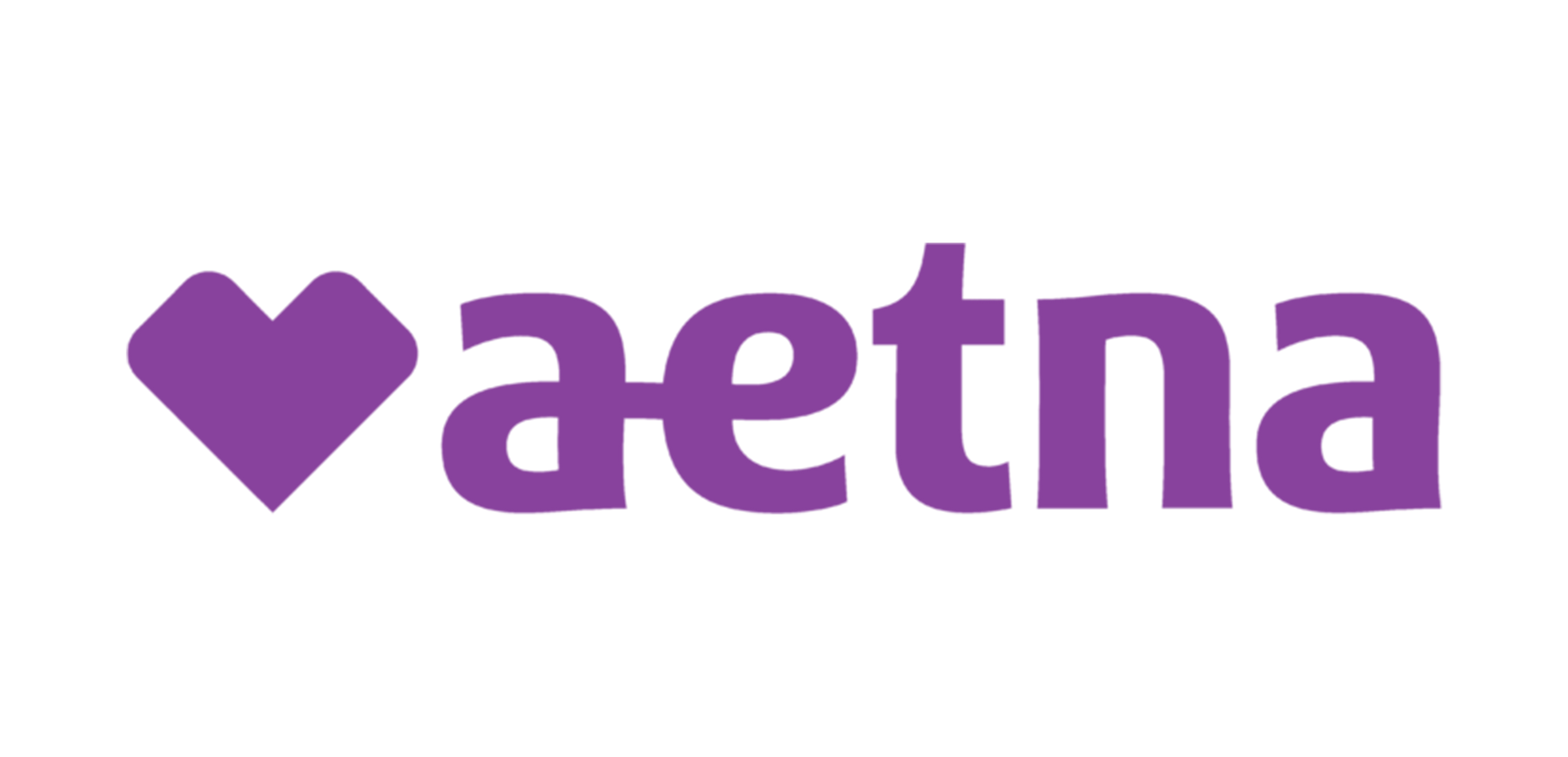 The aetna logo is purple with a heart in the middle.