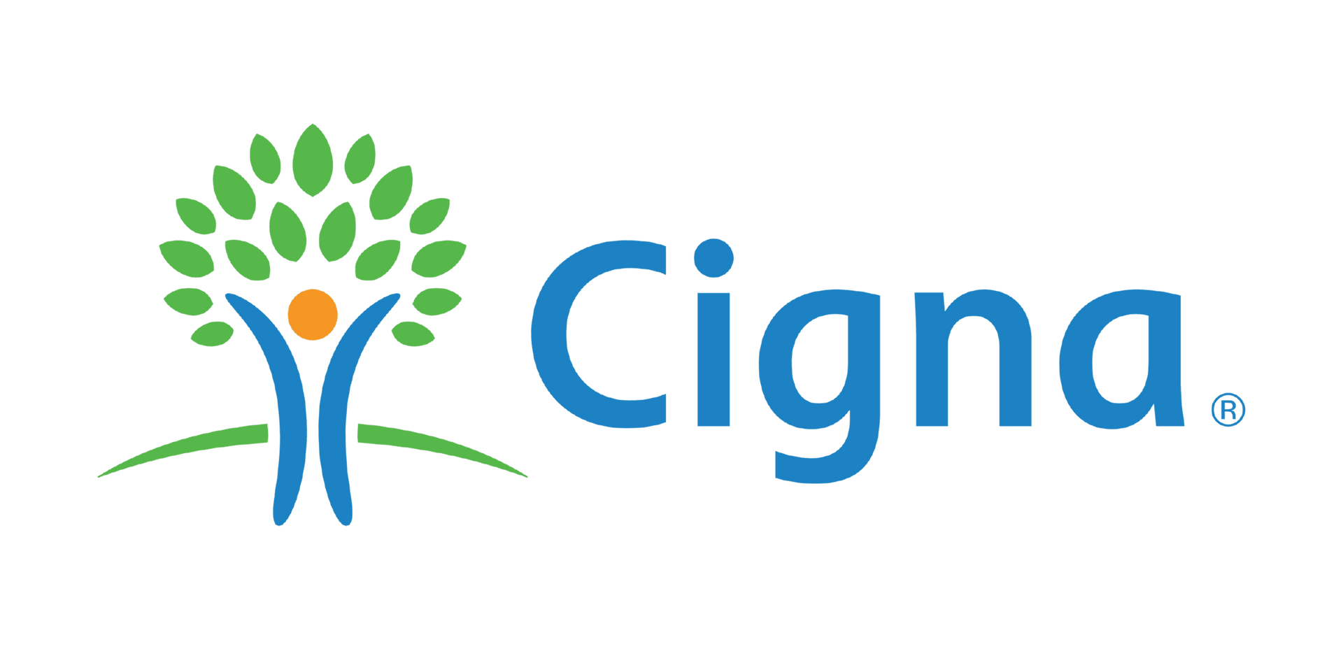 The cigna logo has a tree and a person in it.