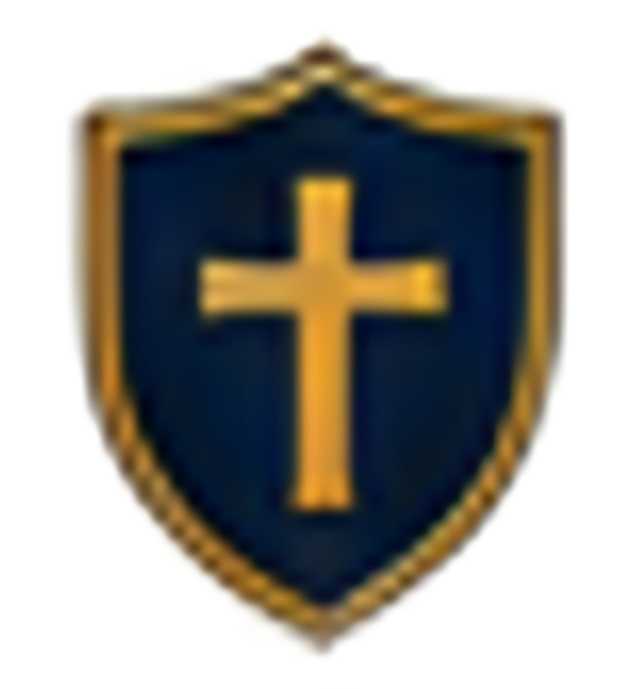 Blue shield emblem with a gold cross
