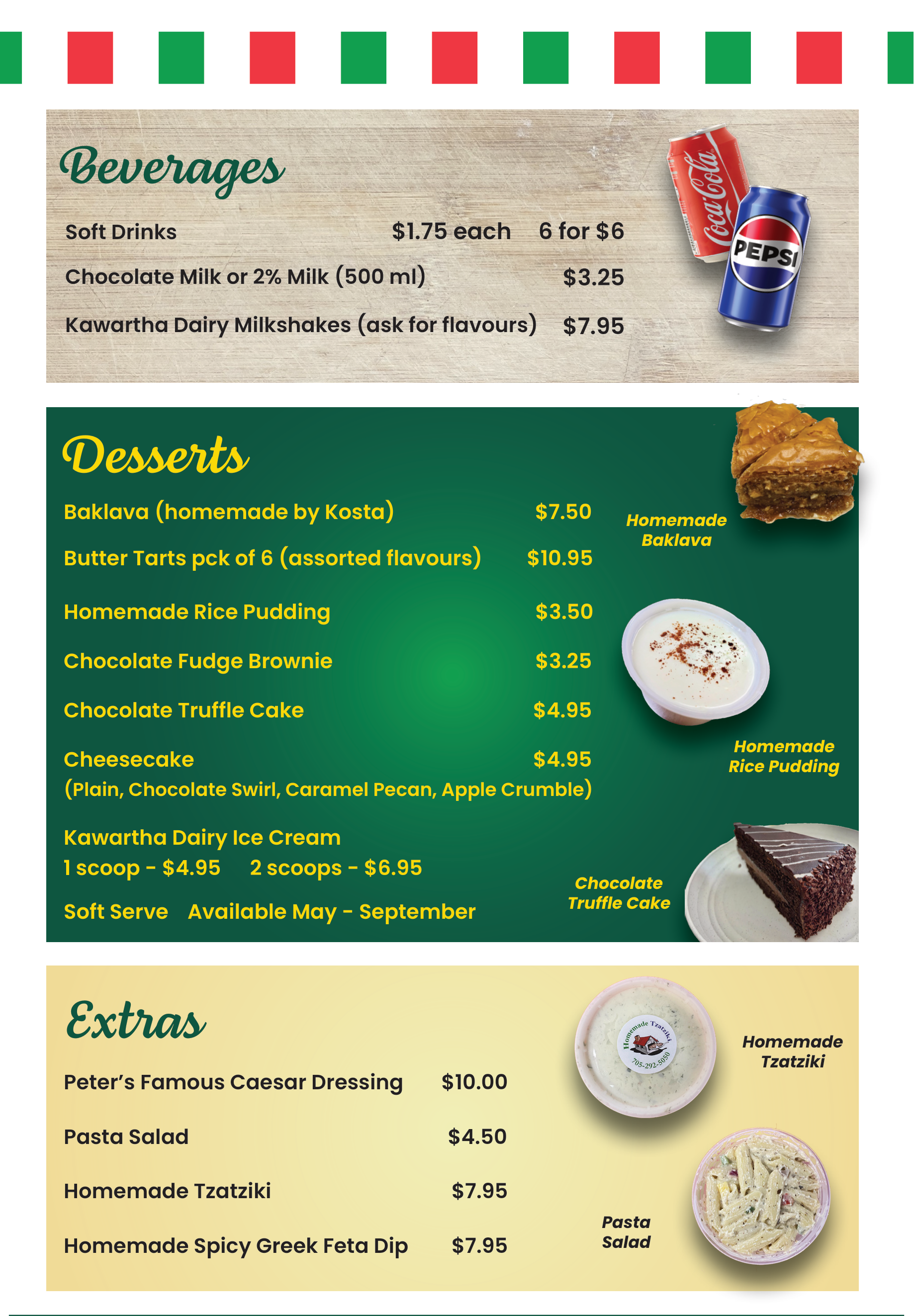 A menu for villa 's chef specials shows chicken wings and pizza