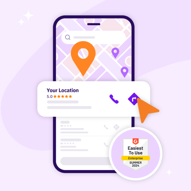 An illustration of a cell phone with a map and a pin on it.