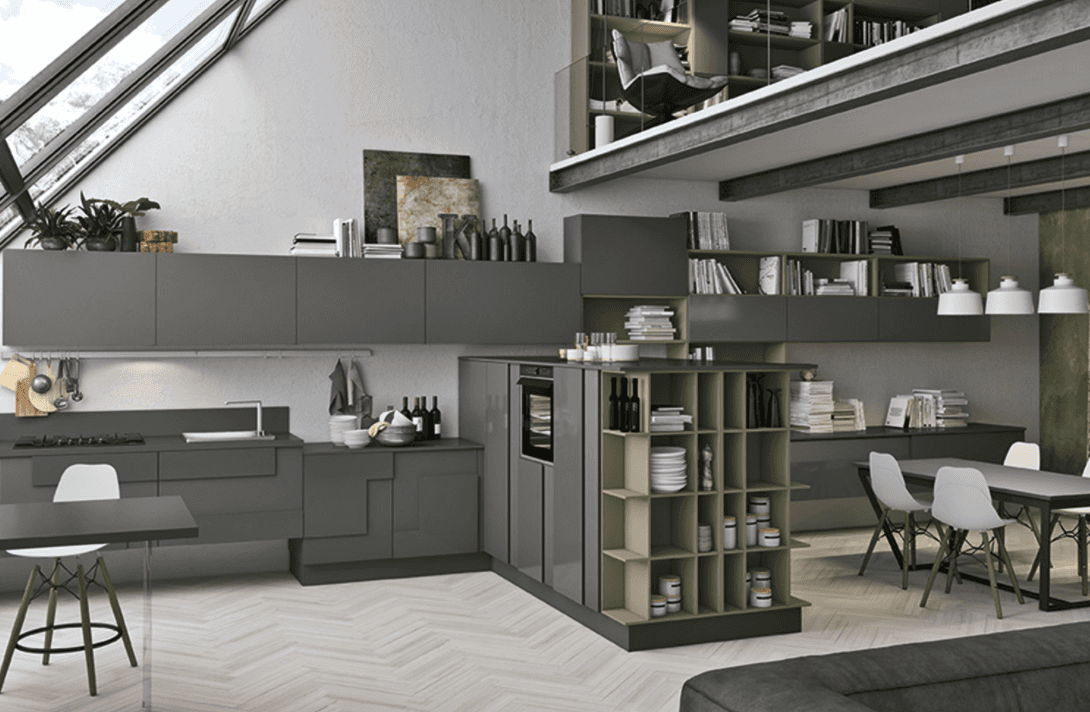 cucina spaziosa dal legno grigio