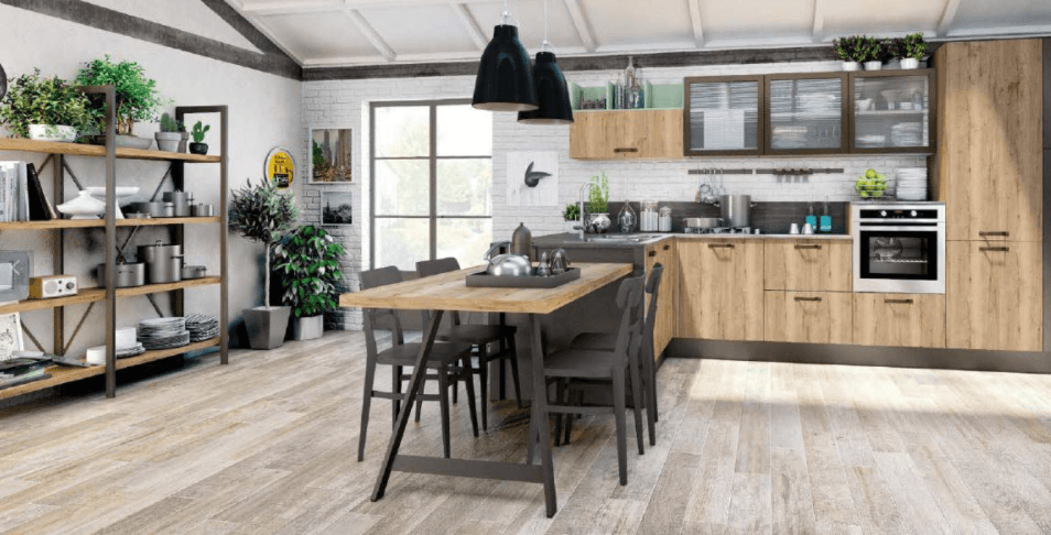 cucina ad angolo in noce con penisola unita