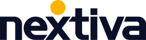 The Nextiva logo, navy text with a yellow circle above the 