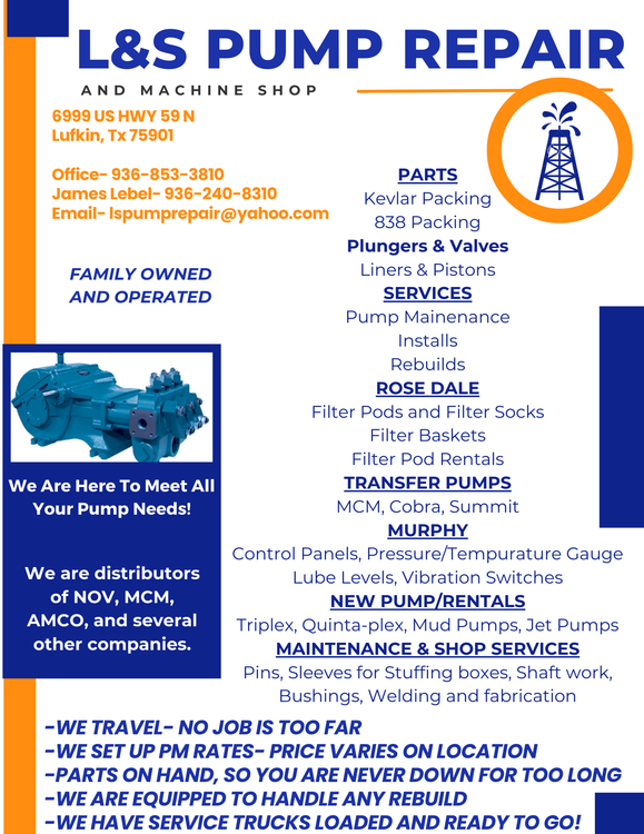 A flyer for l & s pump repair machine shop