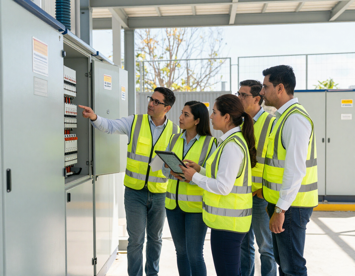 Personal técnico evaluando una subestación eléctrica industrial en Querétaro
