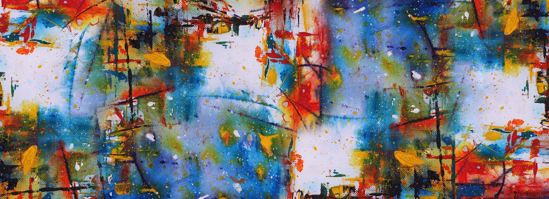 A close up of a colorful painting on a wall.