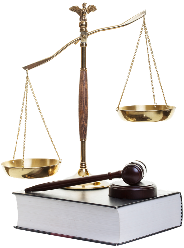 Scales of justice and gavel on a book, representing law and legal proceedings.