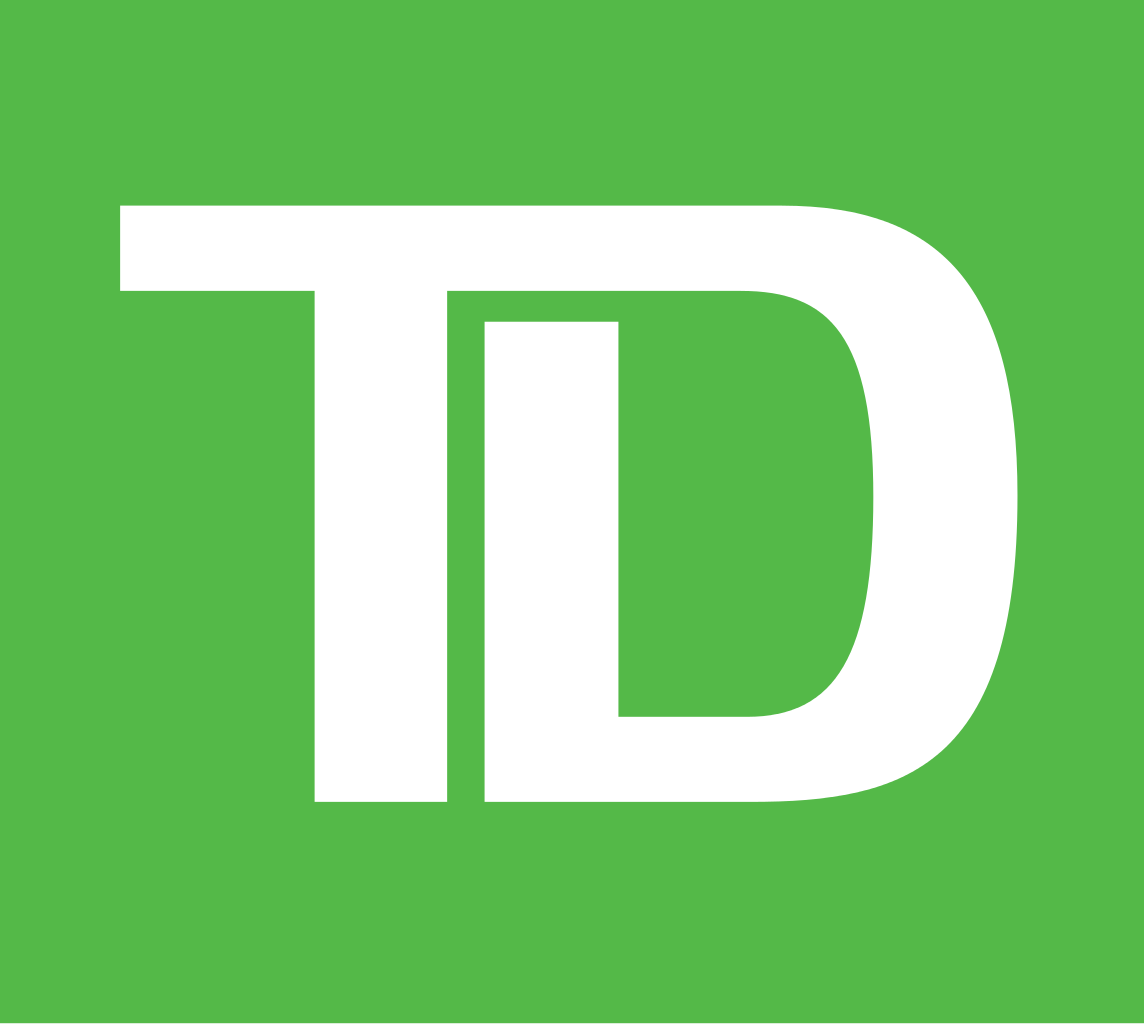 The td bank logo is white on a green background.