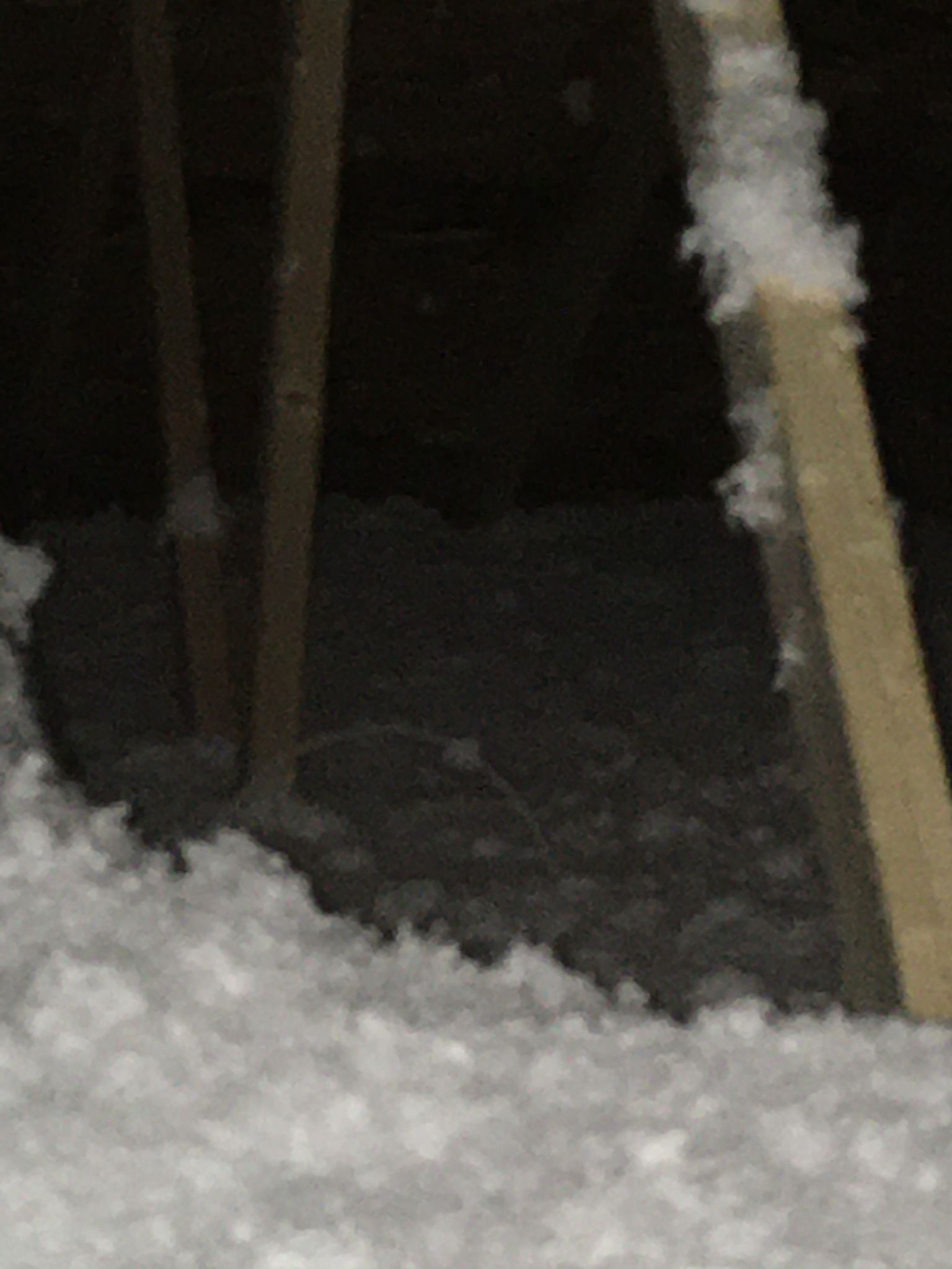 There is a lot of insulation in the attic of a house.