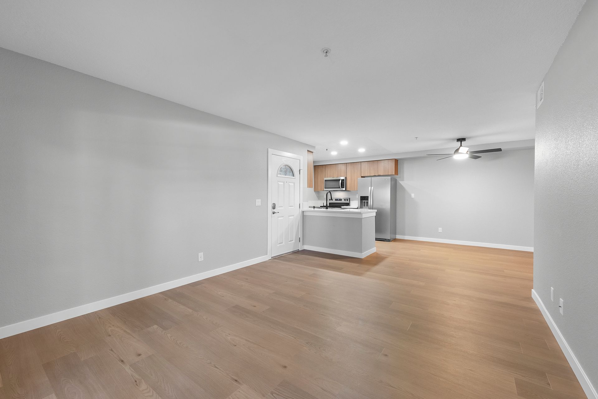 Interior apartment living room and kitchen