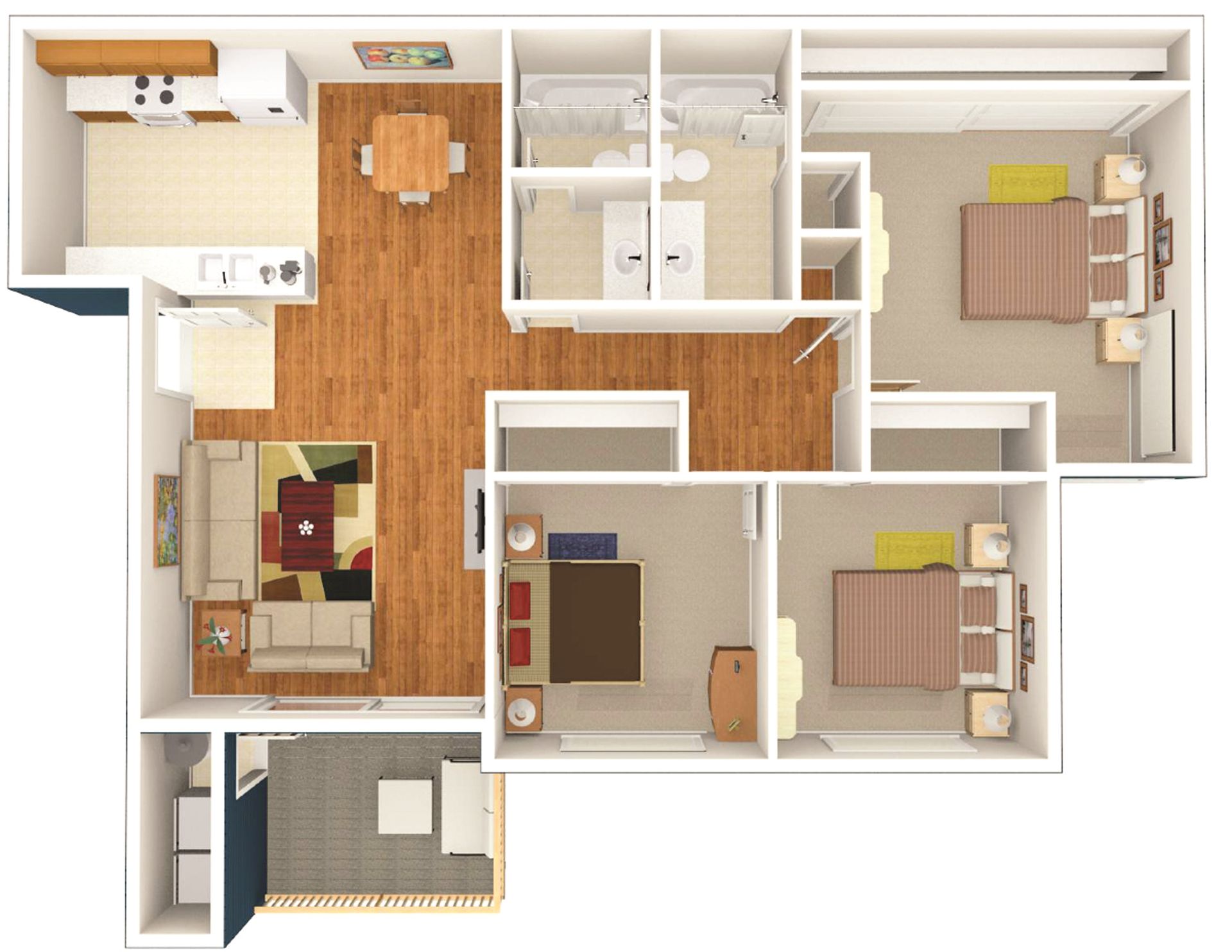 Floor Plan of the 2 bed 2 bath apartment home