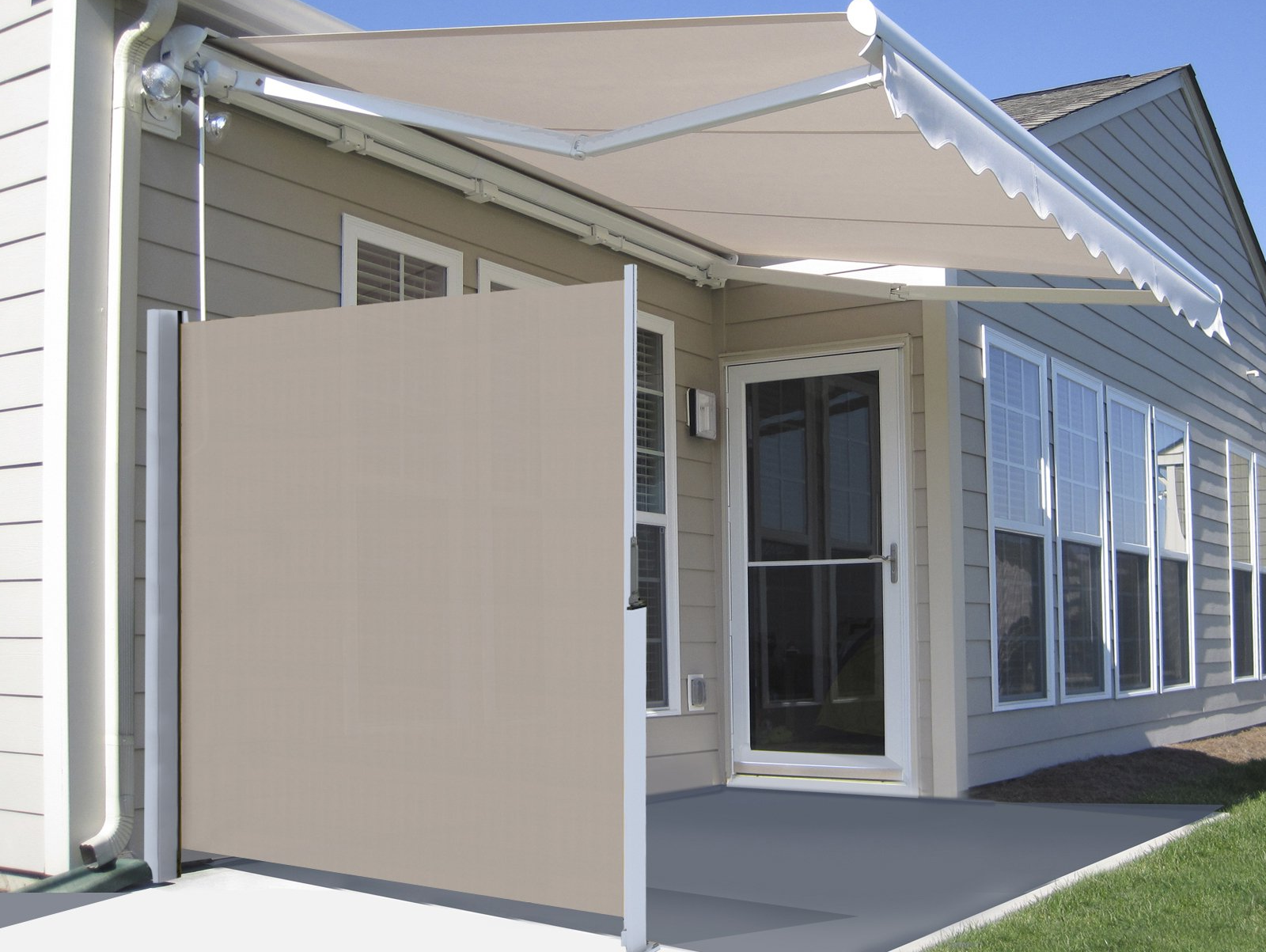 A house with an awning on the side of it