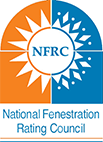 Logo of the National Fenestration Rating Council (NFRC): a sun-like design within a circle, split into orange and blue sections, with text below.