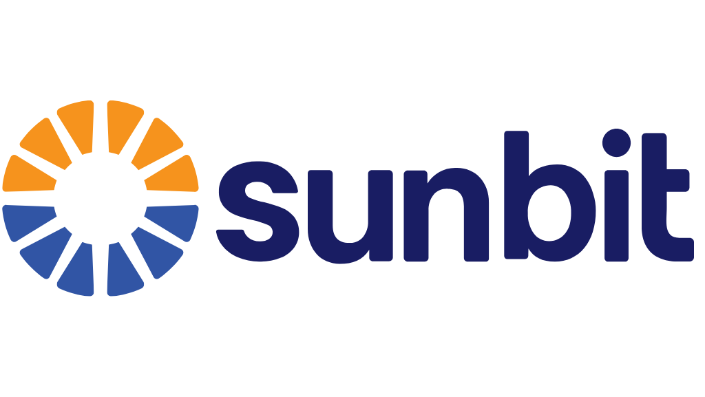The sunbit logo is blue and orange with a sun in the middle.