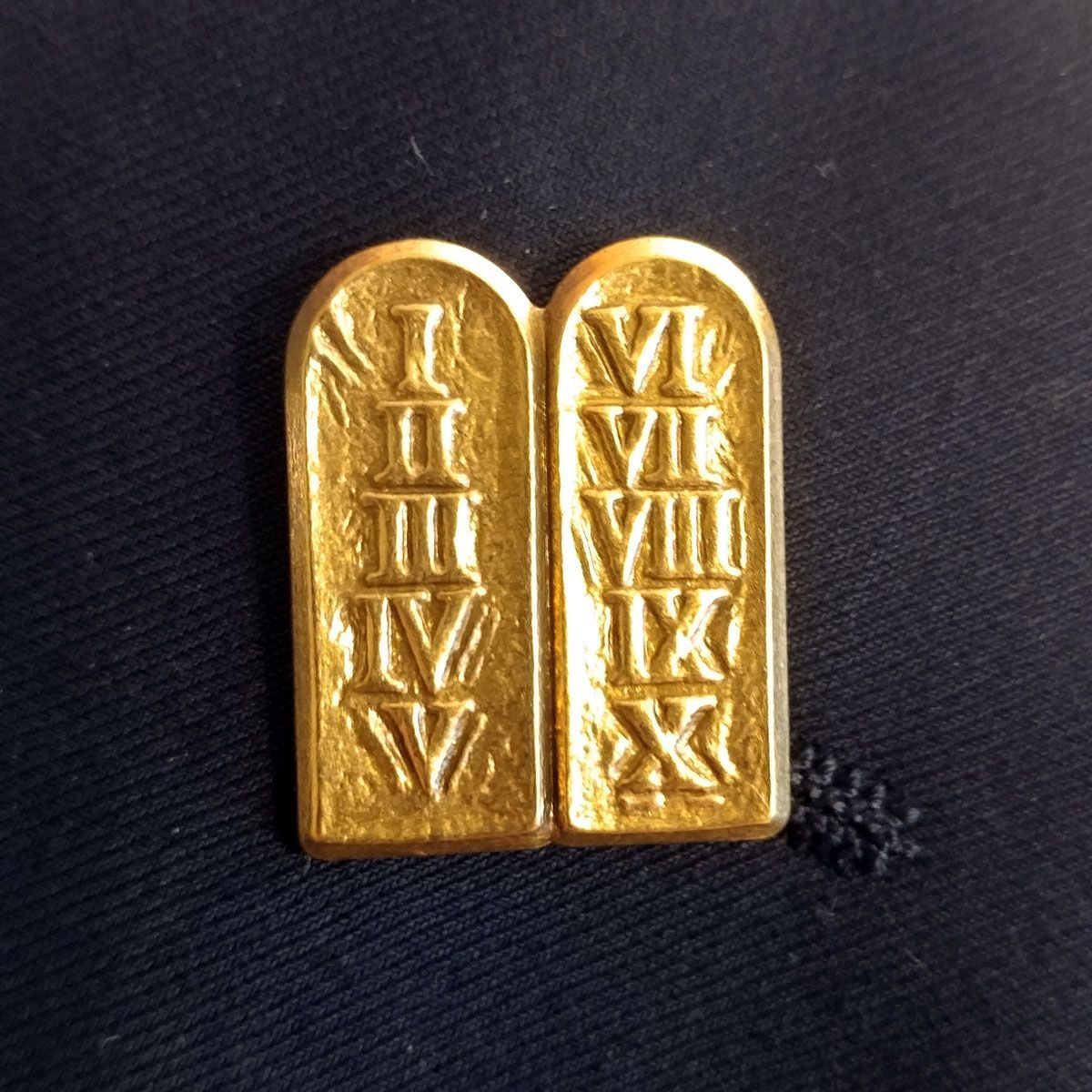 A pair of gold plaques with roman numerals on them