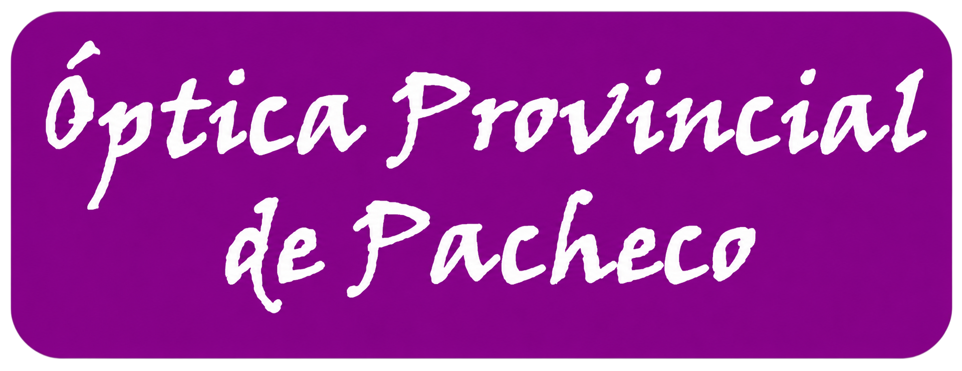 Logotipo con texto en letra cursiva blanca “Óptica Provincial de Pacheco” sobre fondo morado