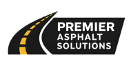 Logo for Premier Asphalt Solutions featuring a stylized black road with yellow dashed lines leading into a black sign shape.