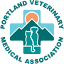 The portland veterinary medical association logo has a cross with a dog and a cat on it.