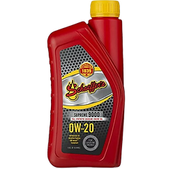 A red bottle of synthetic engine oil with a yellow cap.