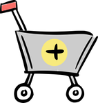 dessin d'un caddie d'achat et signe plus inscrit dans le panier
