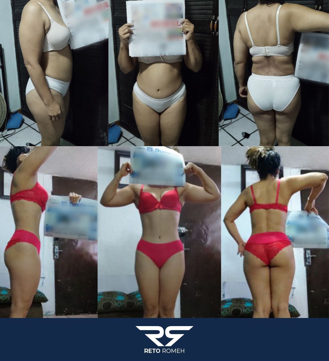 A woman in a red bra and white underwear holds a piece of paper in front of her face