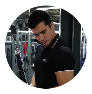 A man wearing a black shirt with the word boss on it