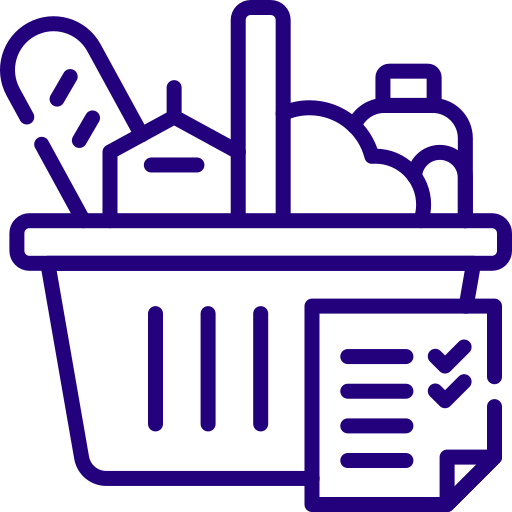 A shopping basket filled with groceries and a checklist.