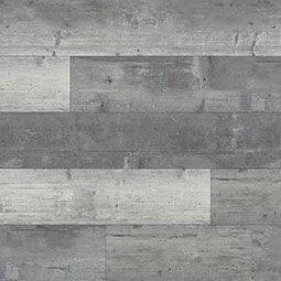 Gray concrete wood-look planks with varying tones and graining.