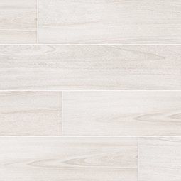 White wood-look tile flooring with subtle grain patterns.