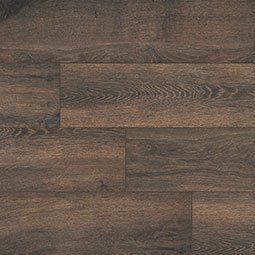 Dark brown wood flooring with visible grain and planks.