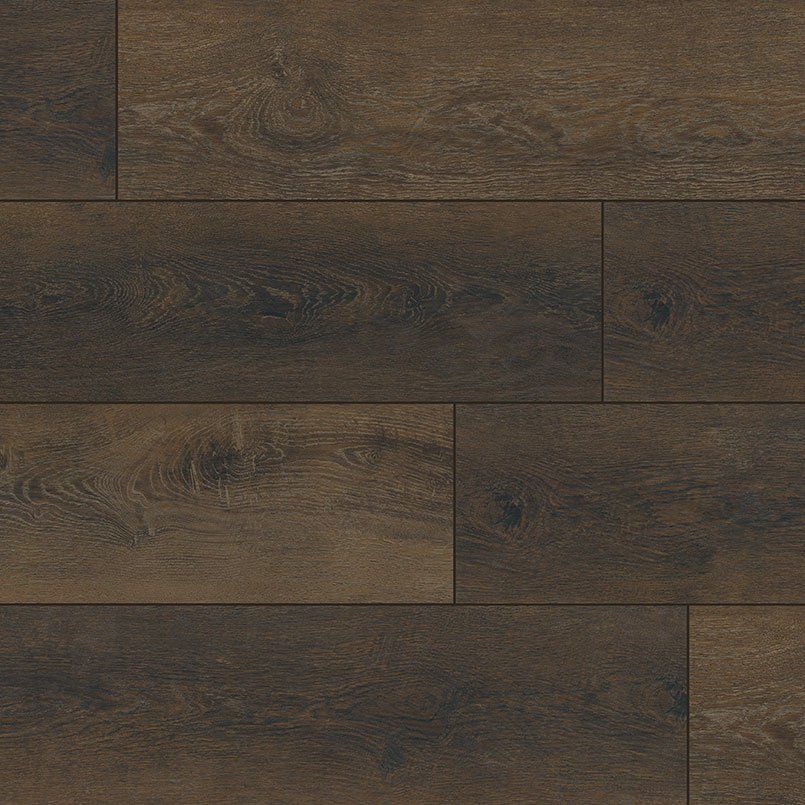 Dark brown wood flooring with grain patterns and a rectangular layout.