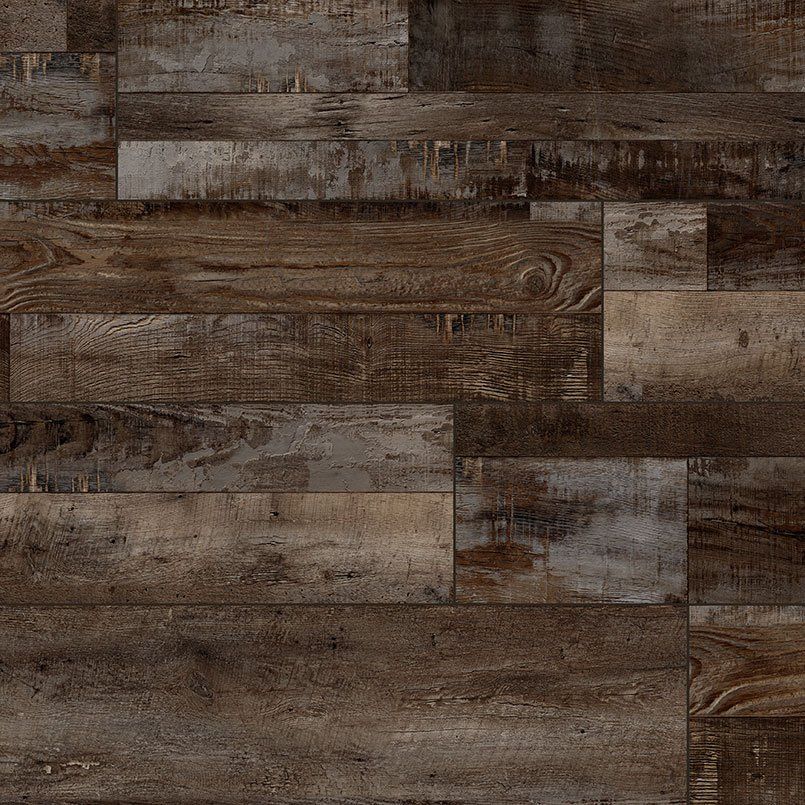 Dark brown and gray weathered wood flooring.
