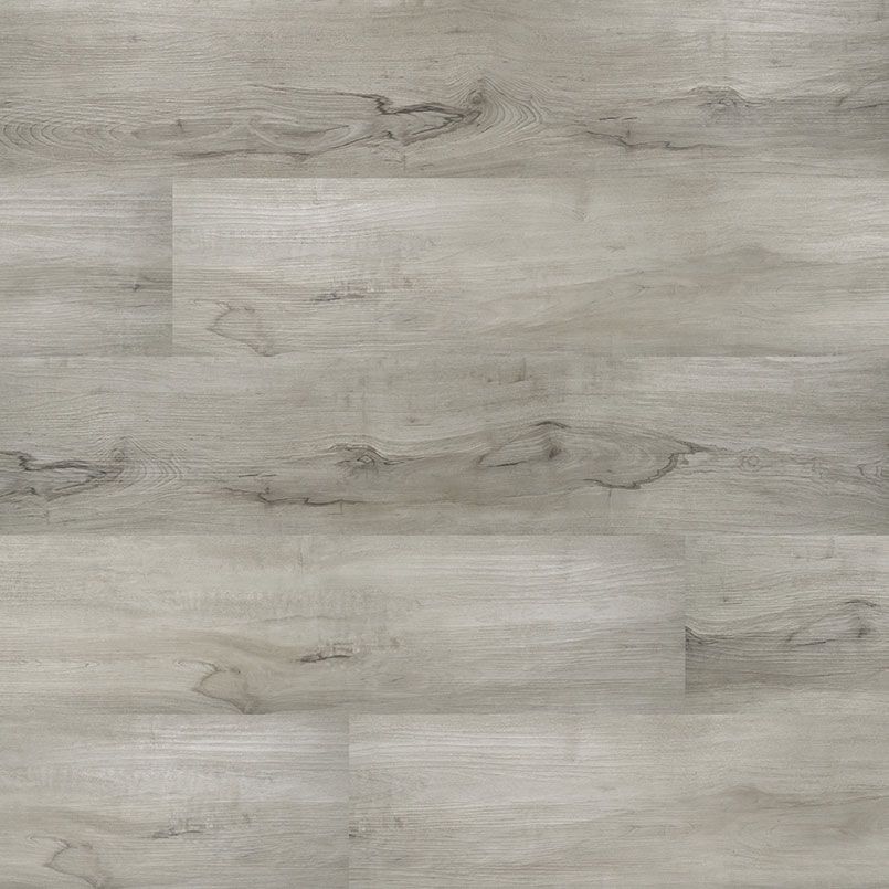 Light gray wood-look flooring with grain details and varied plank lengths.