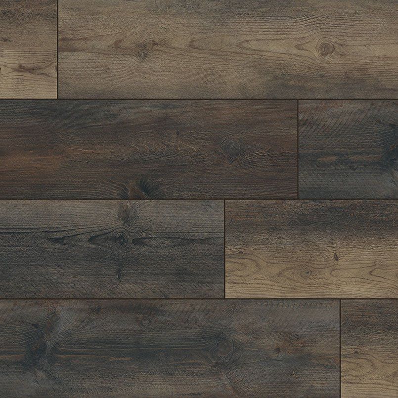 Dark wood flooring with varying shades of brown and grain patterns.
