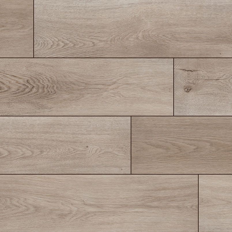 Light brown wood flooring with varied plank sizes.