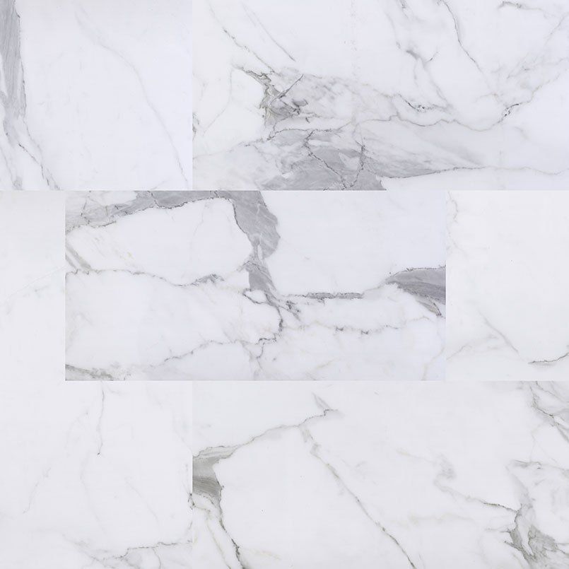 White marble tile pattern with gray veining.