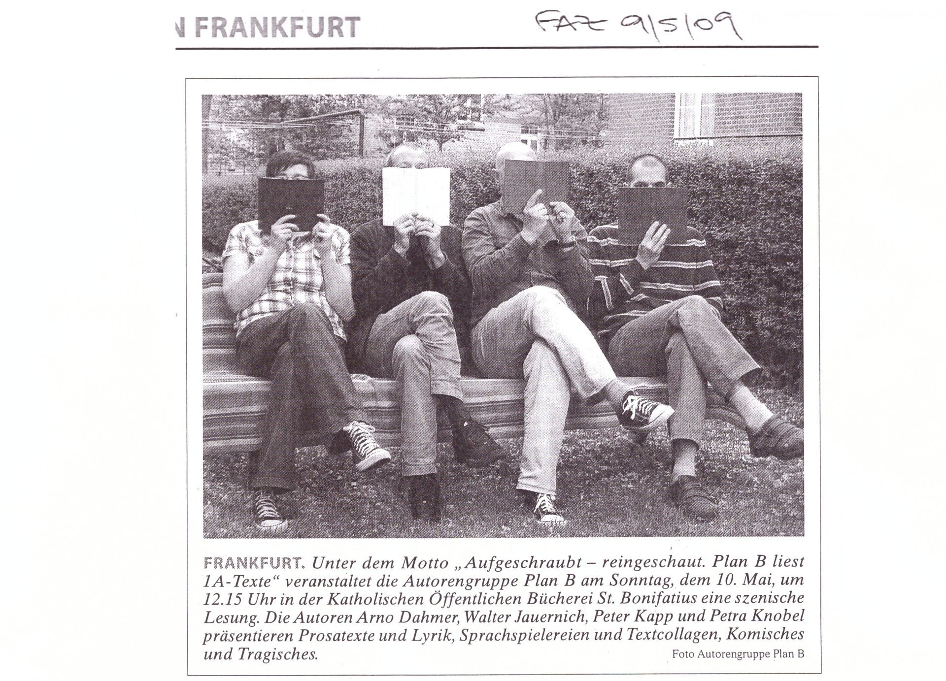 Frankfurter Allgemeine Zeitung vom 9. 5. 2009 (Petra Knobel, Peter Kapp, Walter Jauernich, Arno Dahmer)
