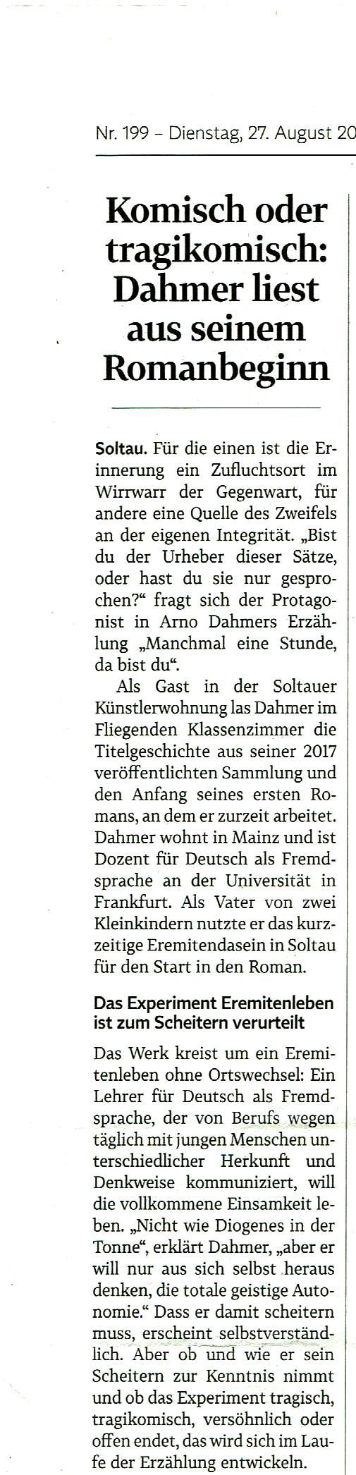 Artikel zu einer Lesung Arno Dahmers in Soltau (Böhme-Zeitung)