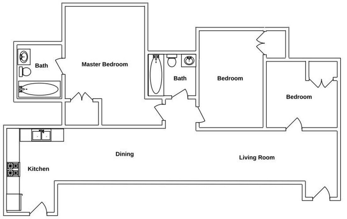 Floor Plan: 3 Bed · 2 Bath · 1,300 SQ. FT.