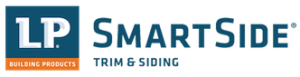 LP SmartSide logo: blue square with "LP" and orange text "BUILDING PRODUCTS", with "SMARTSIDE" and "TRIM & SIDING".