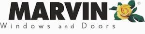 Logo for Marvin Windows and Doors: bold, black text with a yellow rose illustration.