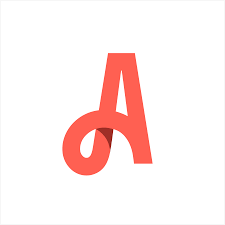 A red letter a with a red ribbon around it on a white background.
